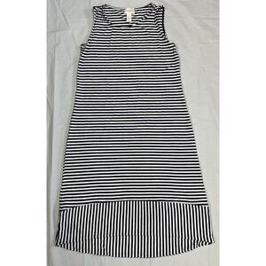 Chico's Dress Size 2 Women Blue White Stripe Stretch Sleeveless Spring Beach